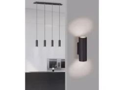 LED Pendelleuchte 4-flammig Metall Schwarz, Breite 75cm