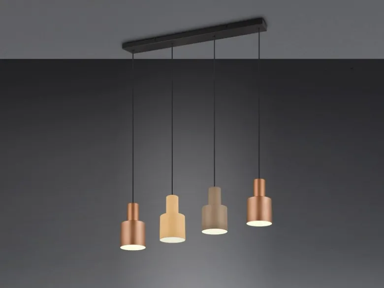 LED Pendelleuchte 4-flammig Metall Coffee Töne, Breite 87cm