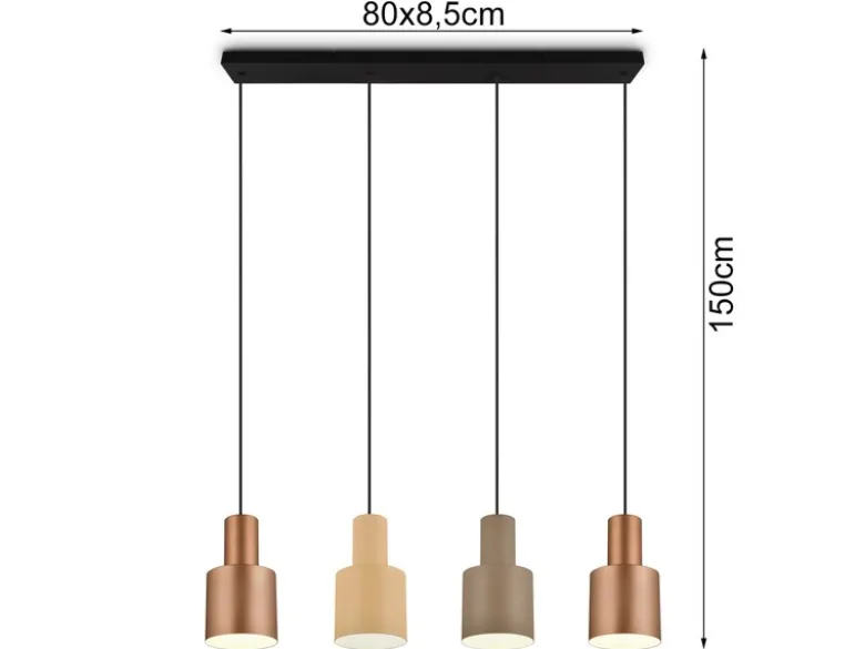 LED Pendelleuchte 4-flammig Metall Coffee Töne, Breite 87cm