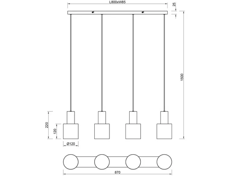 LED Pendelleuchte 4-flammig Metall Coffee Töne, Breite 87cm
