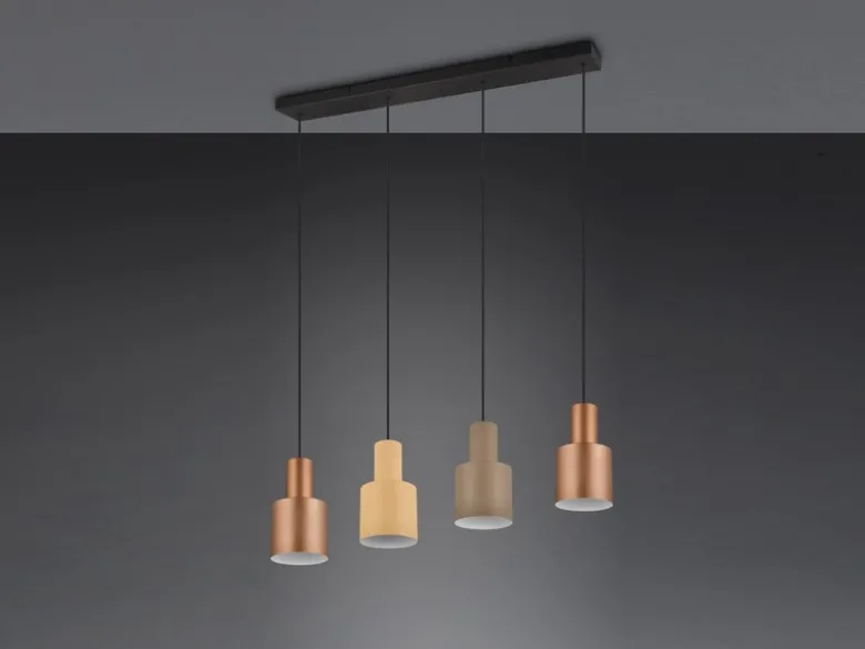 LED Pendelleuchte 4-flammig Metall Coffee Töne, Breite 87cm