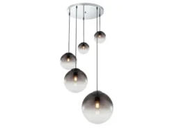 LED Pendelleuchte 5-flammig mit Glaskugeln aus Rauchglas, Ø 65cm