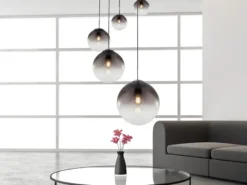LED Pendelleuchte 5-flammig mit Glaskugeln aus Rauchglas, Ø 65cm