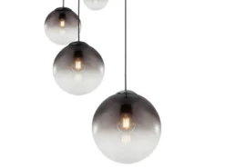 LED Pendelleuchte 5-flammig mit Glaskugeln aus Rauchglas, Ø 65cm