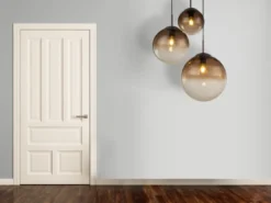 LED Pendelleuchte 3-flammig mit Glaskugeln aus Amberglas, Ø 51cm