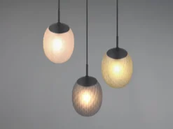 LED Pendelleuchte 3-flammig mit farbigen ovalen Glasschirmen, Ø 43cm