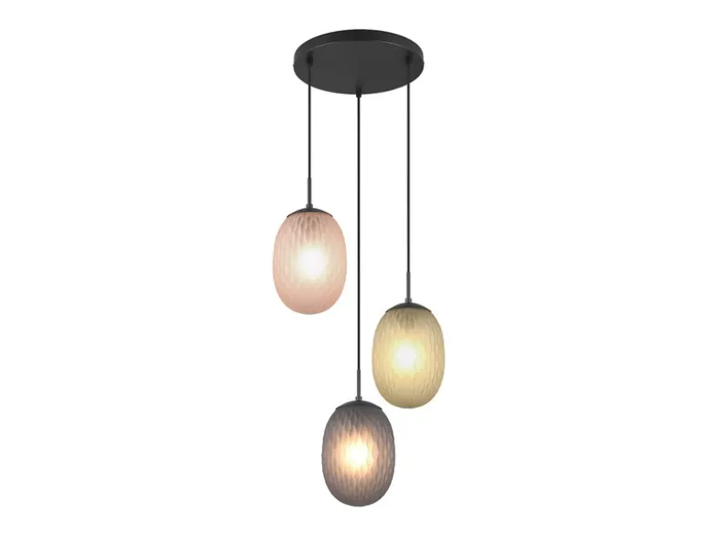 LED Pendelleuchte 3-flammig mit farbigen ovalen Glasschirmen, Ø 43cm