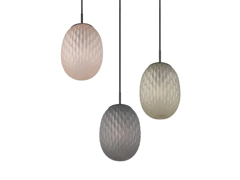 LED Pendelleuchte 3-flammig mit farbigen ovalen Glasschirmen, Ø 43cm
