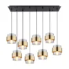 LED Pendelleuchte 8-flammig mit Rauchglas und Messing, Breite 103cm