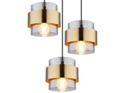 LED Pendelleuchte 8-flammig mit Rauchglas und Messing, Breite 103cm