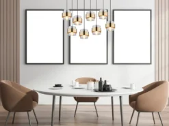 LED Pendelleuchte 8-flammig mit Rauchglas und Messing, Breite 103cm