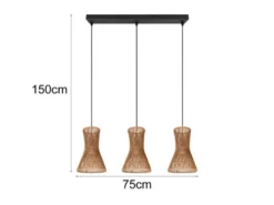 LED Pendelleuchte 3-flammig mit Lampenschirmen aus Papiergarn, Breite 75cm