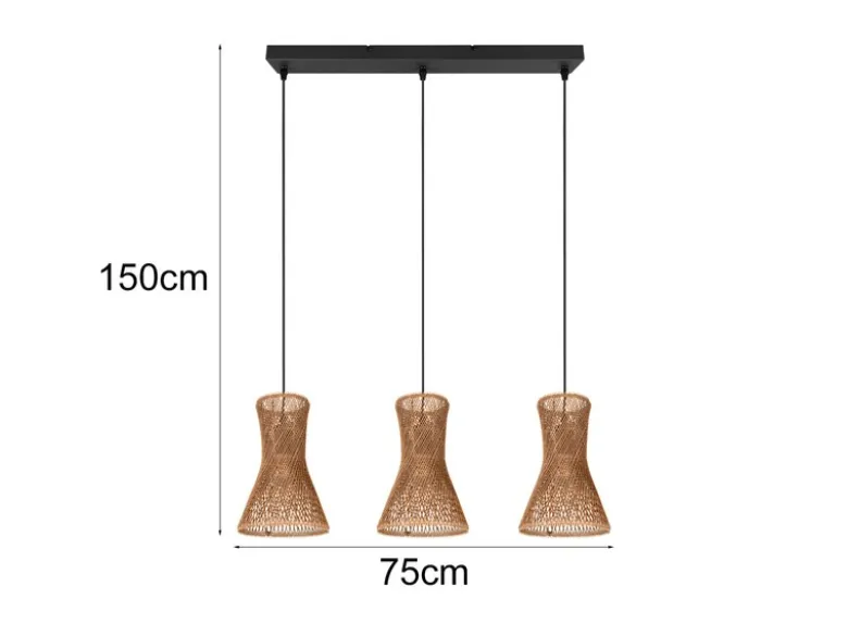 LED Pendelleuchte 3-flammig mit Lampenschirmen aus Papiergarn, Breite 75cm