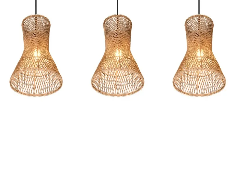 LED Pendelleuchte 3-flammig mit Lampenschirmen aus Papiergarn, Breite 75cm