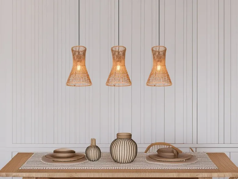 LED Pendelleuchte 3-flammig mit Lampenschirmen aus Papiergarn, Breite 75cm