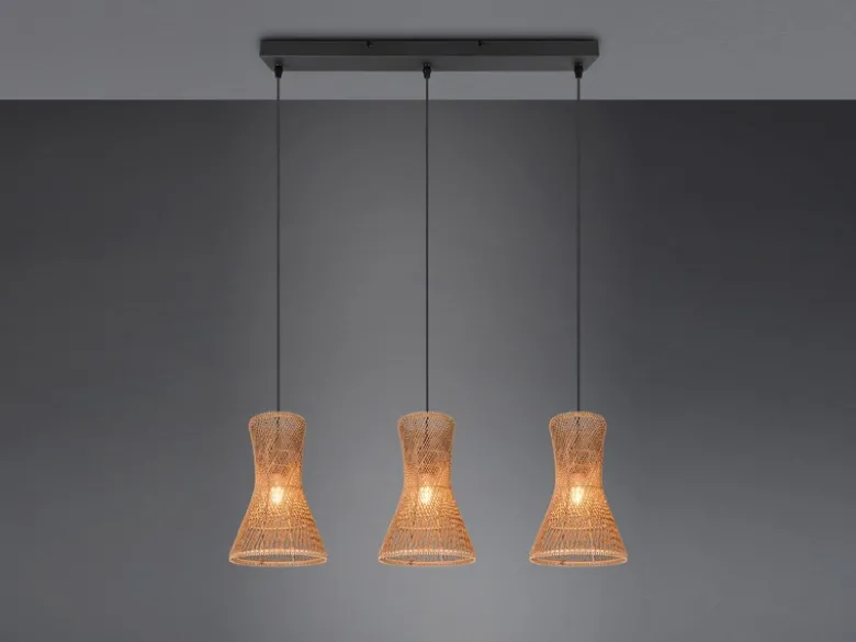 LED Pendelleuchte 3-flammig mit Lampenschirmen aus Papiergarn, Breite 75cm