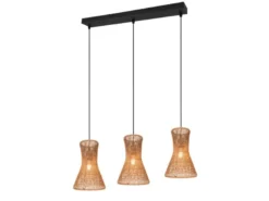 LED Pendelleuchte 3-flammig mit Lampenschirmen aus Papiergarn, Breite 75cm