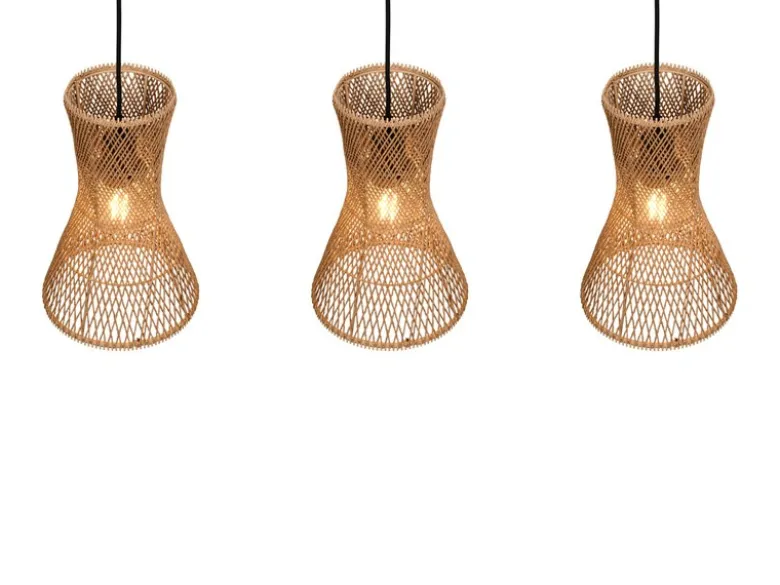 LED Pendelleuchte 3-flammig mit Lampenschirmen aus Papiergarn, Breite 75cm