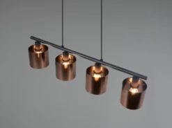 LED Pendelleuchte 4-flammig mit Lampenschirmen Bronzefarbig, Breite 75cm