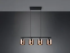 LED Pendelleuchte 4-flammig mit Lampenschirmen Bronzefarbig, Breite 75cm