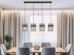 LED Pendelleuchte 4-flammig mit Rauchglas Stäben, Breite 110cm