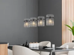 LED Pendelleuchte 4-flammig mit Rauchglas Stäben, Breite 110cm