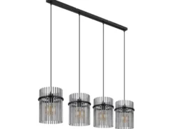 LED Pendelleuchte 4-flammig mit Rauchglas Stäben, Breite 110cm