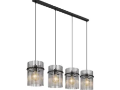 LED Pendelleuchte 4-flammig mit Rauchglas Stäben, Breite 110cm