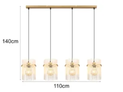 LED Pendelleuchte 4-flammig mit transparenten Echtglas Stäben, B 110cm