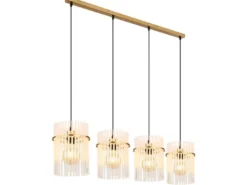 LED Pendelleuchte 4-flammig mit transparenten Echtglas Stäben, B 110cm