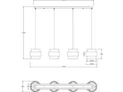 LED Pendelleuchte 4-flammig mit Rauchglas und Messing lang, Breite 111cm