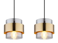 LED Pendelleuchte 4-flammig mit Rauchglas und Messing lang, Breite 111cm