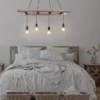 LED Pendelleuchte 4-flammig mit Leiter Holzbalken 192cm lang, Breite 115cm