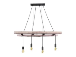 LED Pendelleuchte 4-flammig mit Leiter Holzbalken 192cm lang, Breite 115cm