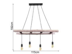 LED Pendelleuchte 4-flammig mit Leiter Holzbalken 192cm lang, Breite 115cm