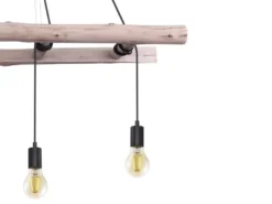 LED Pendelleuchte 4-flammig mit Leiter Holzbalken 192cm lang, Breite 115cm