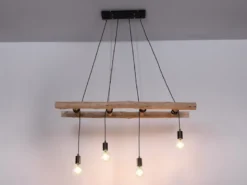 LED Pendelleuchte 4-flammig mit Leiter Holzbalken 192cm lang, Breite 115cm