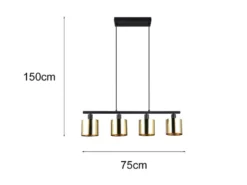 LED Pendelleuchte 4-flammig mit Lampenschirmen Goldfarbig, Breite 75cm
