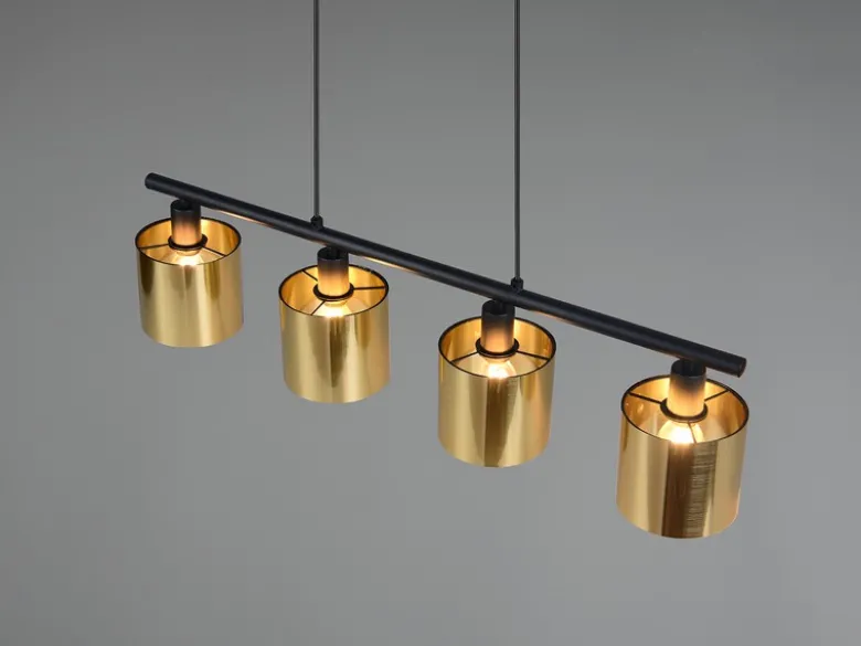 LED Pendelleuchte 4-flammig mit Lampenschirmen Goldfarbig, Breite 75cm
