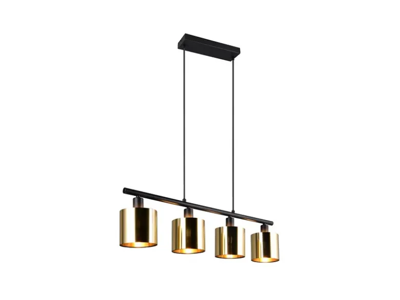LED Pendelleuchte 4-flammig mit Lampenschirmen Goldfarbig, Breite 75cm
