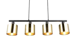 LED Pendelleuchte 4-flammig mit Lampenschirmen Goldfarbig, Breite 75cm
