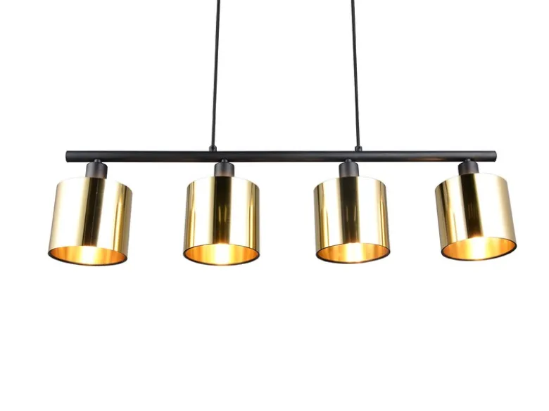 LED Pendelleuchte 4-flammig mit Lampenschirmen Goldfarbig, Breite 75cm