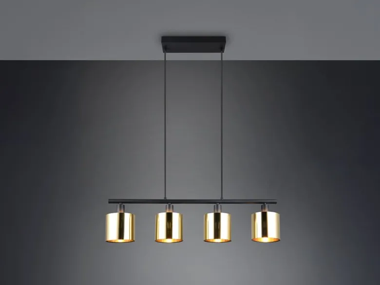 LED Pendelleuchte 4-flammig mit Lampenschirmen Goldfarbig, Breite 75cm
