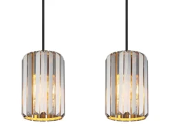 LED Pendelleuchte 4-flammig mit Rauchglas Kristall, Breite 88cm