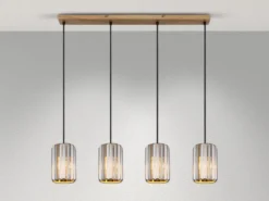 LED Pendelleuchte 4-flammig mit Rauchglas Kristall, Breite 88cm
