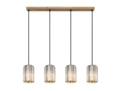LED Pendelleuchte 4-flammig mit Rauchglas Kristall, Breite 88cm