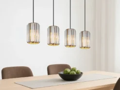 LED Pendelleuchte 4-flammig mit Rauchglas Kristall, Breite 88cm