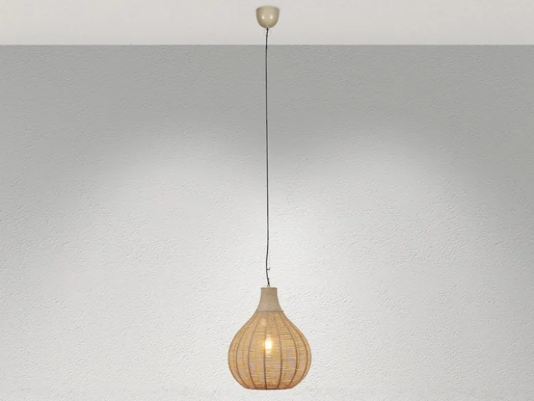 LED Pendelleuchte 1-flammig mit Lampenschirm aus Jute, Ø 34cm