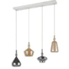 LED Pendelleuchte 4-flammig mit Glas Bernstein & Chrom verspiegelt, B: 74,5cm