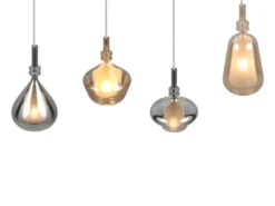 LED Pendelleuchte 4-flammig mit Glas Bernstein & Chrom verspiegelt, B: 74,5cm